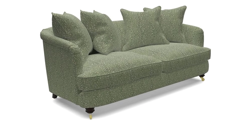 Helmsley 3 Seater Sofa in Mohair Velvet Fir Green with Seat and Back Cushions in RHS Collection Trailing Vine Olive and Small Trailing Ivy Olive
