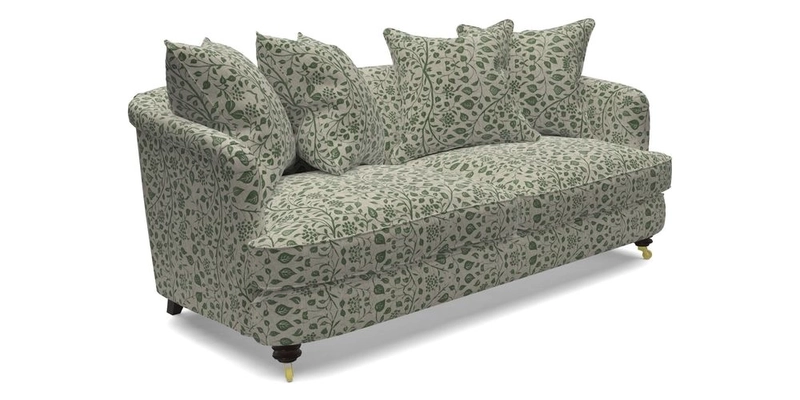 Helmsley 3 Seater Sofa in Mohair Velvet Fir Green with Seat and Back Cushions in RHS Collection Trailing Vine Olive and Small Trailing Ivy Olive