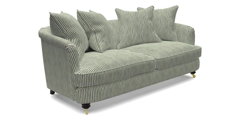Helmsley 3 Seater Sofa in Mohair Velvet Fir Green with Seat and Back Cushions in RHS Collection Trailing Vine Olive and Small Trailing Ivy Olive