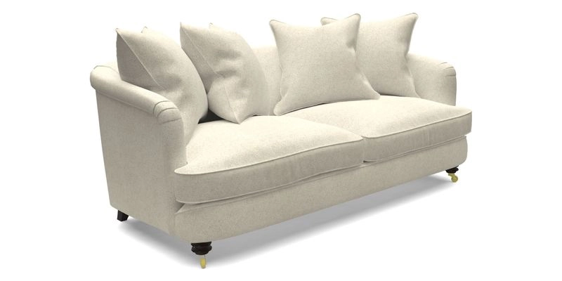 Helmsley 3 Seater Sofa in Mohair Velvet Fir Green with Seat and Back Cushions in RHS Collection Trailing Vine Olive and Small Trailing Ivy Olive