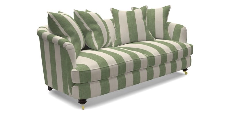 Helmsley 3 Seater Sofa in Mohair Velvet Fir Green with Seat and Back Cushions in RHS Collection Trailing Vine Olive and Small Trailing Ivy Olive