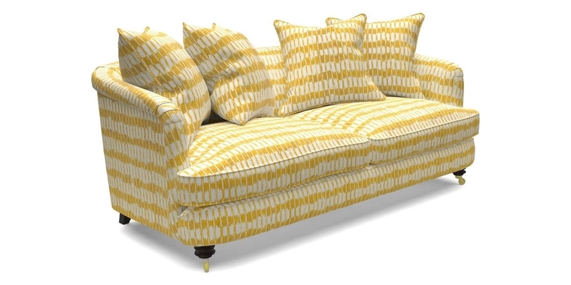 Helmsley 3 Seater Sofa in Mohair Velvet Fir Green with Seat and Back Cushions in RHS Collection Trailing Vine Olive and Small Trailing Ivy Olive