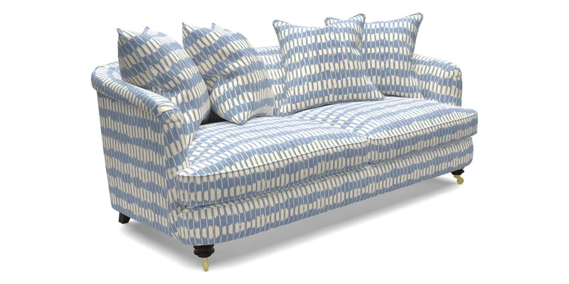 Helmsley 3 Seater Sofa in Mohair Velvet Fir Green with Seat and Back Cushions in RHS Collection Trailing Vine Olive and Small Trailing Ivy Olive