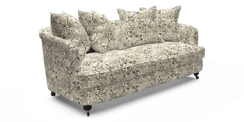 Helmsley 3 Seater Sofa in Mohair Velvet Fir Green with Seat and Back Cushions in RHS Collection Trailing Vine Olive and Small Trailing Ivy Olive