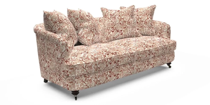 Helmsley 3 Seater Sofa in Mohair Velvet Fir Green with Seat and Back Cushions in RHS Collection Trailing Vine Olive and Small Trailing Ivy Olive