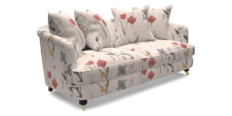 Helmsley 3 Seater Sofa in Mohair Velvet Fir Green with Seat and Back Cushions in RHS Collection Trailing Vine Olive and Small Trailing Ivy Olive