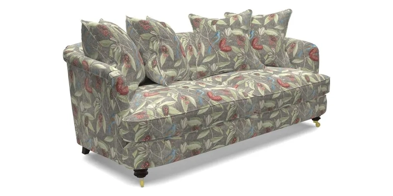 Helmsley 3 Seater Sofa in Mohair Velvet Fir Green with Seat and Back Cushions in RHS Collection Trailing Vine Olive and Small Trailing Ivy Olive