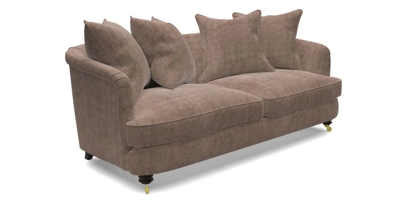 Helmsley 3 Seater Sofa in Mohair Velvet Fir Green with Seat and Back Cushions in RHS Collection Trailing Vine Olive and Small Trailing Ivy Olive