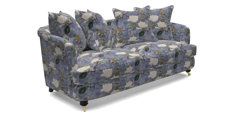 Helmsley 3 Seater Sofa in Mohair Velvet Fir Green with Seat and Back Cushions in RHS Collection Trailing Vine Olive and Small Trailing Ivy Olive