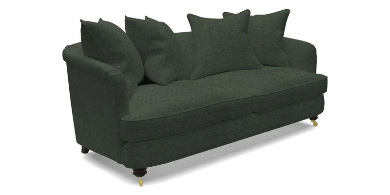 Helmsley 3 Seater Sofa in Mohair Velvet Fir Green with Seat and Back Cushions in RHS Collection Trailing Vine Olive and Small Trailing Ivy Olive