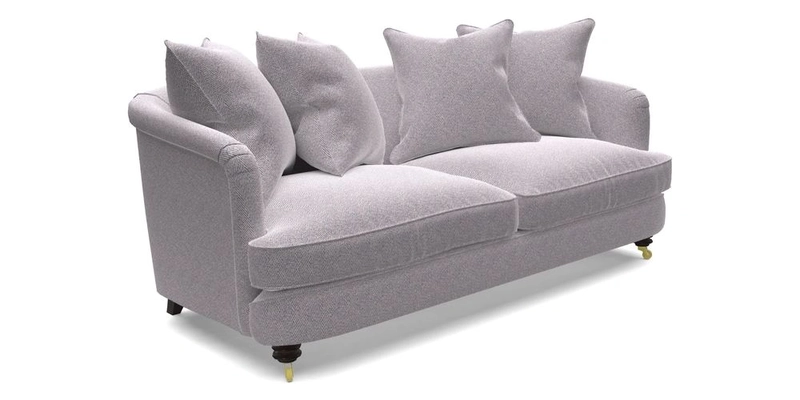 Helmsley 3 Seater Sofa in Mohair Velvet Fir Green with Seat and Back Cushions in RHS Collection Trailing Vine Olive and Small Trailing Ivy Olive