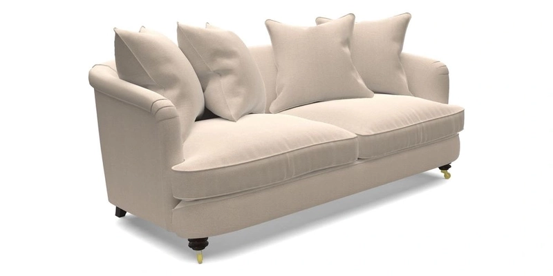 Helmsley 3 Seater Sofa in Mohair Velvet Fir Green with Seat and Back Cushions in RHS Collection Trailing Vine Olive and Small Trailing Ivy Olive