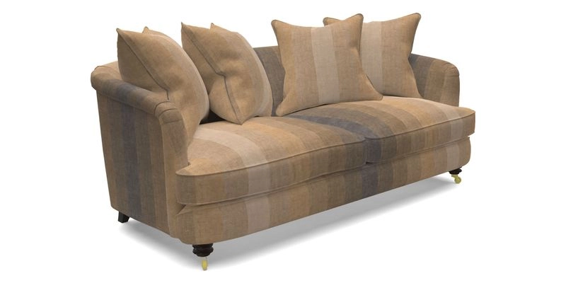 Helmsley 3 Seater Sofa in Mohair Velvet Fir Green with Seat and Back Cushions in RHS Collection Trailing Vine Olive and Small Trailing Ivy Olive