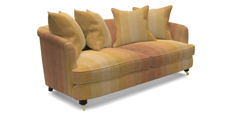 Helmsley 3 Seater Sofa in Mohair Velvet Fir Green with Seat and Back Cushions in RHS Collection Trailing Vine Olive and Small Trailing Ivy Olive