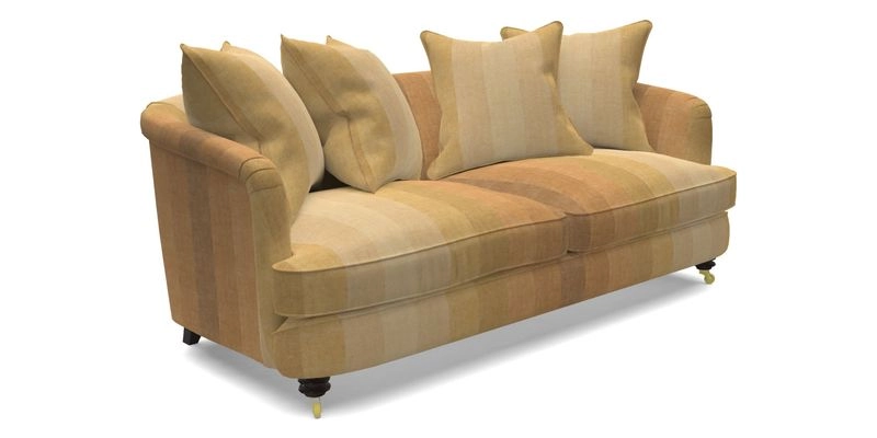 Helmsley 3 Seater Sofa in Mohair Velvet Fir Green with Seat and Back Cushions in RHS Collection Trailing Vine Olive and Small Trailing Ivy Olive