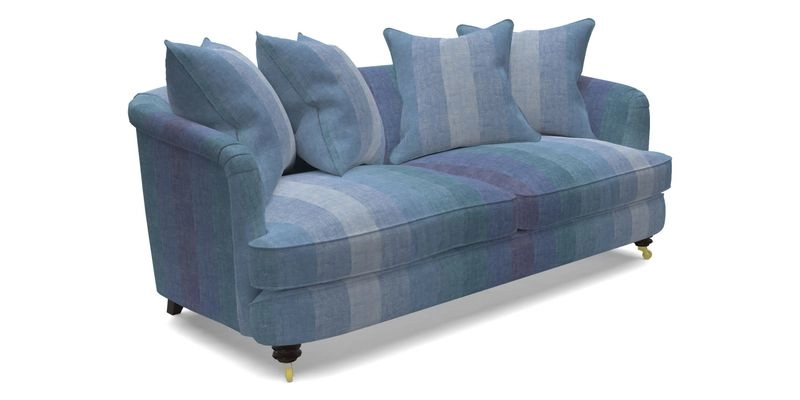 Helmsley 3 Seater Sofa in Mohair Velvet Fir Green with Seat and Back Cushions in RHS Collection Trailing Vine Olive and Small Trailing Ivy Olive