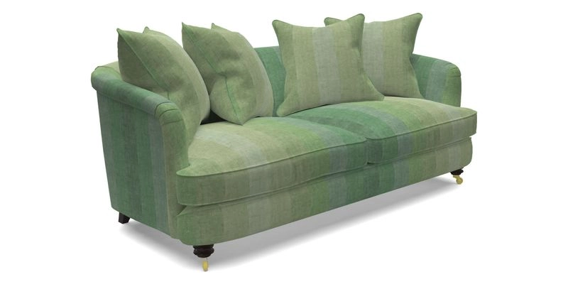 Helmsley 3 Seater Sofa in Mohair Velvet Fir Green with Seat and Back Cushions in RHS Collection Trailing Vine Olive and Small Trailing Ivy Olive