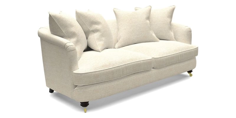 Helmsley 3 Seater Sofa in Mohair Velvet Fir Green with Seat and Back Cushions in RHS Collection Trailing Vine Olive and Small Trailing Ivy Olive