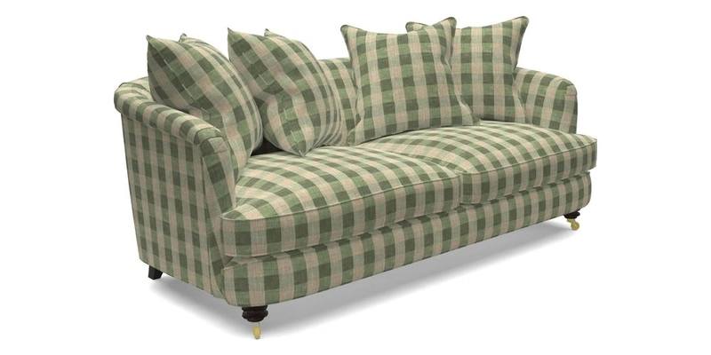 Helmsley 3 Seater Sofa in Mohair Velvet Fir Green with Seat and Back Cushions in RHS Collection Trailing Vine Olive and Small Trailing Ivy Olive