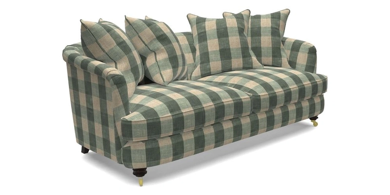 Helmsley 3 Seater Sofa in Mohair Velvet Fir Green with Seat and Back Cushions in RHS Collection Trailing Vine Olive and Small Trailing Ivy Olive