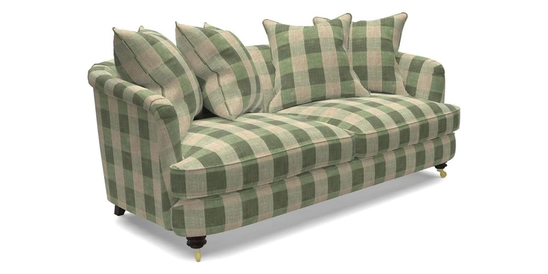 Helmsley 3 Seater Sofa in Mohair Velvet Fir Green with Seat and Back Cushions in RHS Collection Trailing Vine Olive and Small Trailing Ivy Olive