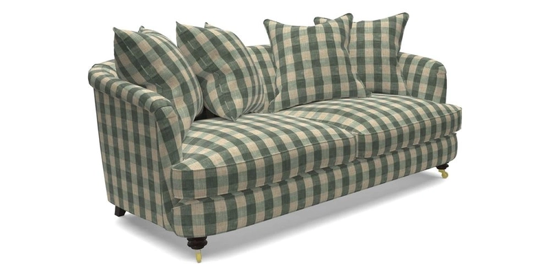 Helmsley 3 Seater Sofa in Mohair Velvet Fir Green with Seat and Back Cushions in RHS Collection Trailing Vine Olive and Small Trailing Ivy Olive