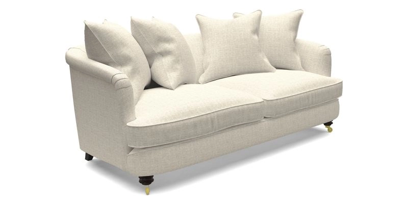 Helmsley 3 Seater Sofa in Mohair Velvet Fir Green with Seat and Back Cushions in RHS Collection Trailing Vine Olive and Small Trailing Ivy Olive