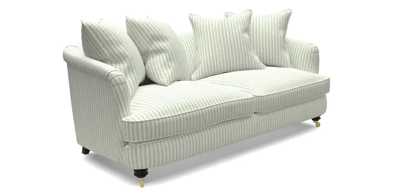 Helmsley 3 Seater Sofa in Mohair Velvet Fir Green with Seat and Back Cushions in RHS Collection Trailing Vine Olive and Small Trailing Ivy Olive