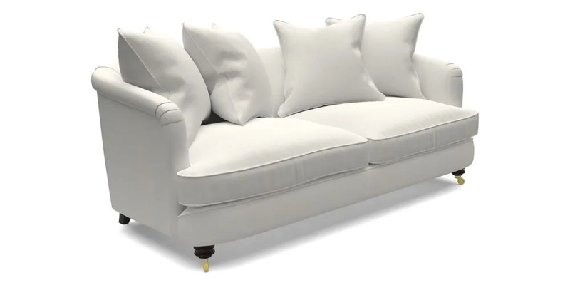 Helmsley 3 Seater Sofa in Mohair Velvet Fir Green with Seat and Back Cushions in RHS Collection Trailing Vine Olive and Small Trailing Ivy Olive