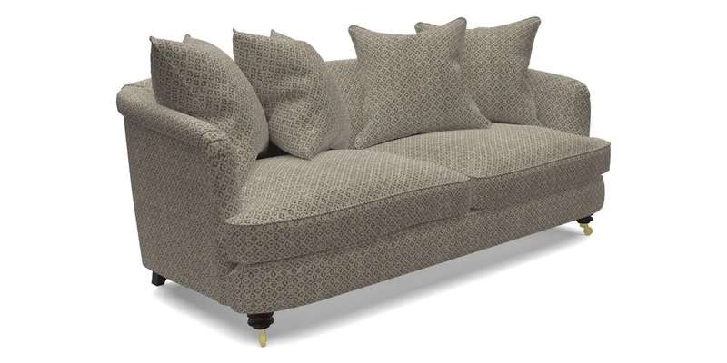Helmsley 3 Seater Sofa in Mohair Velvet Fir Green with Seat and Back Cushions in RHS Collection Trailing Vine Olive and Small Trailing Ivy Olive