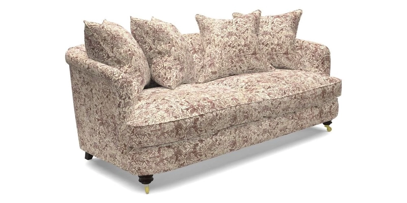 Helmsley 3 Seater Sofa in Mohair Velvet Fir Green with Seat and Back Cushions in RHS Collection Trailing Vine Olive and Small Trailing Ivy Olive