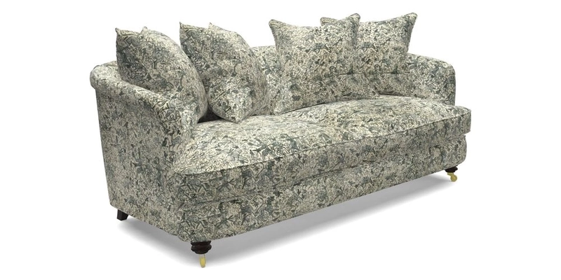 Helmsley 3 Seater Sofa in Mohair Velvet Fir Green with Seat and Back Cushions in RHS Collection Trailing Vine Olive and Small Trailing Ivy Olive