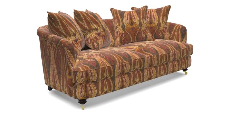 Helmsley 3 Seater Sofa in Mohair Velvet Fir Green with Seat and Back Cushions in RHS Collection Trailing Vine Olive and Small Trailing Ivy Olive