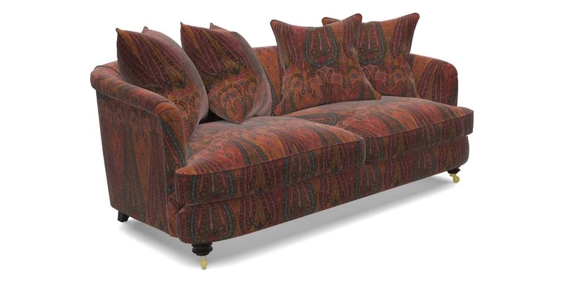 Helmsley 3 Seater Sofa in Mohair Velvet Fir Green with Seat and Back Cushions in RHS Collection Trailing Vine Olive and Small Trailing Ivy Olive