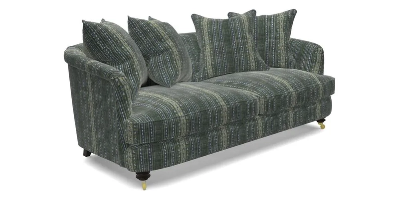 Helmsley 3 Seater Sofa in Mohair Velvet Fir Green with Seat and Back Cushions in RHS Collection Trailing Vine Olive and Small Trailing Ivy Olive
