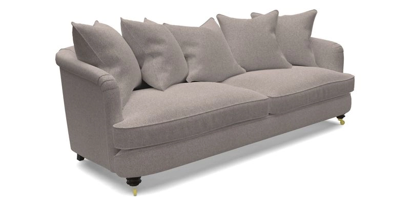 Helmsley Sofa in Mohair Velvet Fir Green with Seat and Back Cushions in RHS Collection Trailing Vine Olive and Small Trailing Ivy Olive