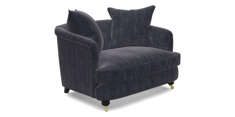 Helmsley Snuggler in V&A Threads of India Opulent Velvets Forest Creatures Hunter piping in Swiss Velvet Olive and scatter in Stockport Stripe Flame