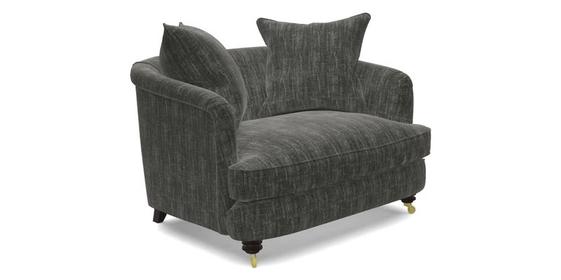 Helmsley Snuggler in V&A Threads of India Opulent Velvets Forest Creatures Hunter piping in Swiss Velvet Olive and scatter in Stockport Stripe Flame