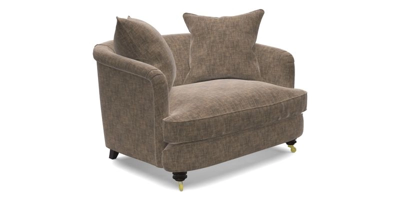 Helmsley Snuggler in V&A Threads of India Opulent Velvets Forest Creatures Hunter piping in Swiss Velvet Olive and scatter in Stockport Stripe Flame