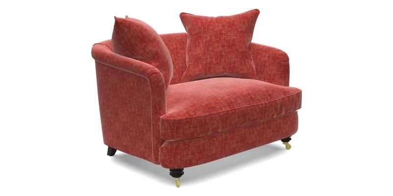 Helmsley Snuggler in V&A Threads of India Opulent Velvets Forest Creatures Hunter piping in Swiss Velvet Olive and scatter in Stockport Stripe Flame