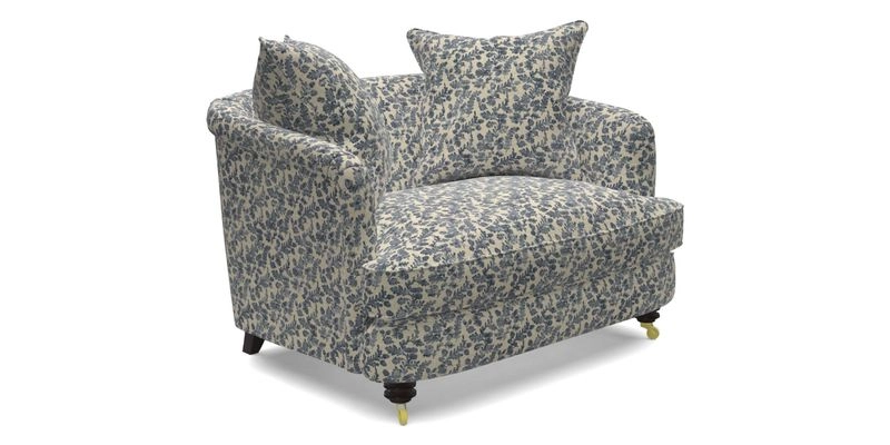 Helmsley Snuggler in V&A Threads of India Opulent Velvets Forest Creatures Hunter piping in Swiss Velvet Olive and scatter in Stockport Stripe Flame