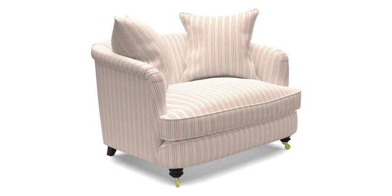 Helmsley Snuggler in V&A Threads of India Opulent Velvets Forest Creatures Hunter piping in Swiss Velvet Olive and scatter in Stockport Stripe Flame