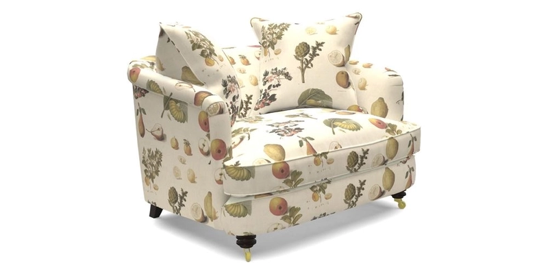 Helmsley Snuggler in V&A Threads of India Opulent Velvets Forest Creatures Hunter piping in Swiss Velvet Olive and scatter in Stockport Stripe Flame