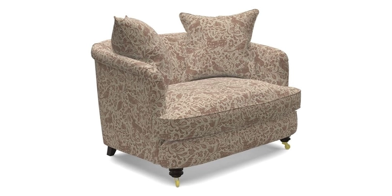 Helmsley Snuggler in V&A Threads of India Opulent Velvets Forest Creatures Hunter piping in Swiss Velvet Olive and scatter in Stockport Stripe Flame