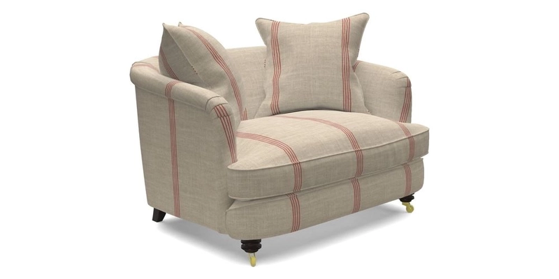 Helmsley Snuggler in V&A Threads of India Opulent Velvets Forest Creatures Hunter piping in Swiss Velvet Olive and scatter in Stockport Stripe Flame