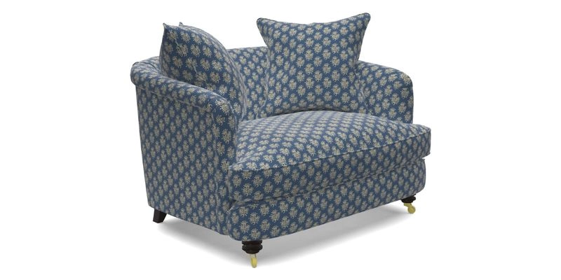 Helmsley Snuggler in V&A Threads of India Opulent Velvets Forest Creatures Hunter piping in Swiss Velvet Olive and scatter in Stockport Stripe Flame