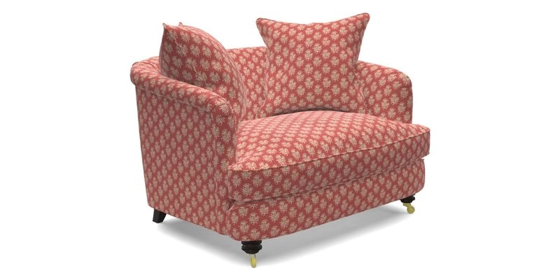 Helmsley Snuggler in V&A Threads of India Opulent Velvets Forest Creatures Hunter piping in Swiss Velvet Olive and scatter in Stockport Stripe Flame