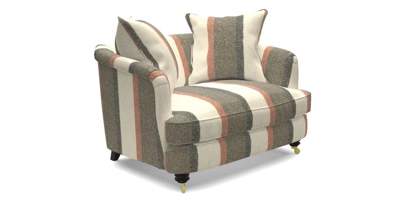 Helmsley Snuggler in V&A Threads of India Opulent Velvets Forest Creatures Hunter piping in Swiss Velvet Olive and scatter in Stockport Stripe Flame