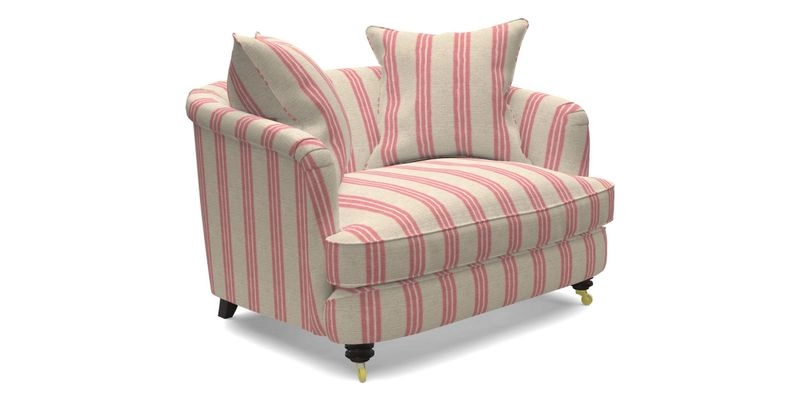 Helmsley Snuggler in V&A Threads of India Opulent Velvets Forest Creatures Hunter piping in Swiss Velvet Olive and scatter in Stockport Stripe Flame