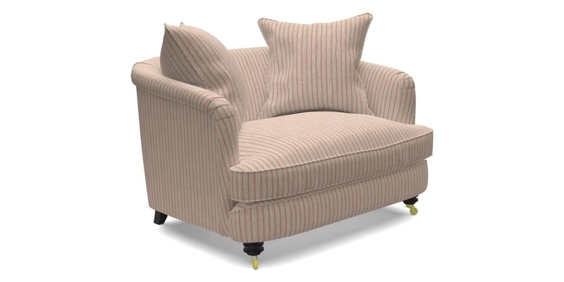 Helmsley Snuggler in V&A Threads of India Opulent Velvets Forest Creatures Hunter piping in Swiss Velvet Olive and scatter in Stockport Stripe Flame